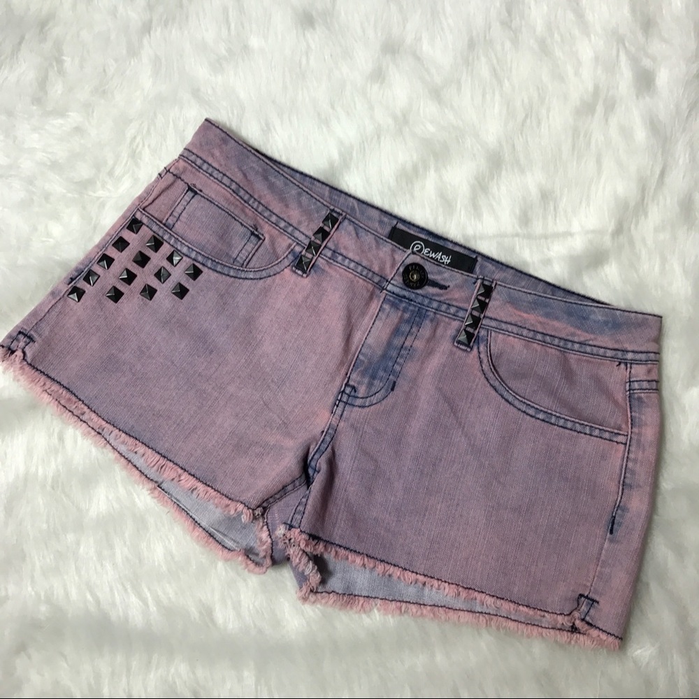 Rewash Pink Dyed Cut Off Studded Jean Shorts